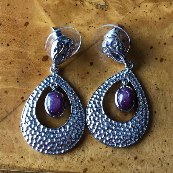 Purple Star Ruby Sterling Silver Earrings - Picture 2 of 7